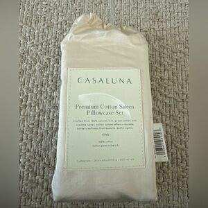 King 600 Thread Count Premium Cotton Sateen Pillowcase Set of 2 Natural Casaluna